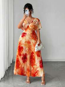 Rometta Đầm maxi mùa hè mới dành cho nữ cỡ lớn, chất liệu chiffon, màu cam họa tiết hoa, cổ chữ V, gợi cảm, thanh lịch, thắt eo, dáng suông, phù hợp cho các dịp thường nhật, nghỉ mát, tiệc tùng. - trái cam - Xem 5