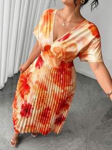 Rometta Đầm maxi mùa hè mới dành cho nữ cỡ lớn, chất liệu chiffon, màu cam họa tiết hoa, cổ chữ V, gợi cảm, thanh lịch, thắt eo, dáng suông, phù hợp cho các dịp thường nhật, nghỉ mát, tiệc tùng. - trái cam - Xem 7