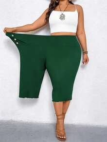 Elenzga Plus Size Women Casual Ruffle Hem Wide Leg Capri Pants - Dark Green - View 3