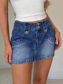 TRNVIE Women Denim Skirts - Blue - View 6