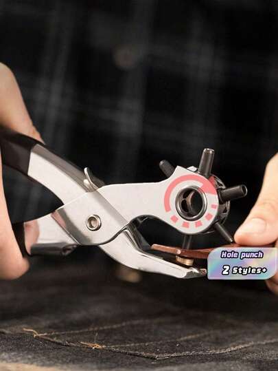 SHEIN Easy-Use Round Hole Punch Pliers, Household Belt/Bag/Leather Puncher, Dual-Lever Structure, CrV Professional-Grade Punch Head, Adjustable 6 Hole Sizes, Anti-Rust Design, Suitable For Leather, Cardboard, Cards And More Materials