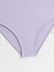 Tween Girls Summer Beach Solid Color Asymmetric Neckline One-Piece Swimsuit For Vacation - Purple - View 4