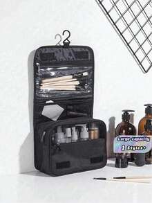 1 pieza Bolsa de maquillaje colgante multifuncional, bolsa de almacenamiento, gran capacidad, fácil de transportar, regalo navideño, vibraciones bohemias - Negro - Ver 5