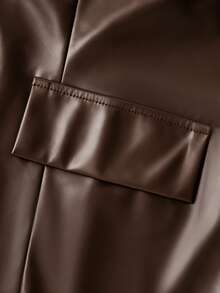 GlowEve CURVE Plus Size Women Leather Sleeveless Jacket With Button Decor - Brown - View 3