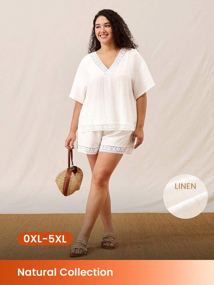 Plus Size Summer White Linen Wide-Leg Pants