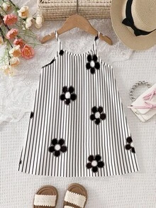 SHEIN Elladie kids 4-7岁女童碎花无袖连衣裙，轻薄面料，舒适休闲日常穿着 - 彩色 - 查看 6