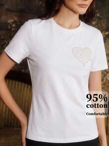 Anewsta Women's Elegant Casual Glamorous Rhinestone T-Shirt For Daily Commute - White - View 4