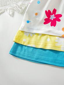 SHEIN Playful Pals 3件套女婴夏季新款碎花无袖吊带裙+纯色连衣裙，田园风，时尚可爱连衣裙 - 彩色 - 查看 7