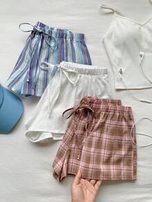 Comfortcana 3件套女士休闲抽绳腰短裤，夏季日常穿着 - 彩色 - 查看 3