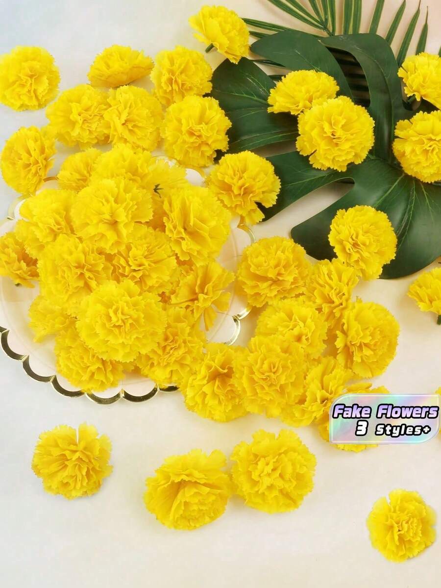 30朵人造菊花，黄色仿真花，散装，万圣节人造康乃馨。适用于葬礼装饰、婚礼花束、墓地花圈、派对生日排灯节装饰、DIY工艺品、花环装饰、感恩节装饰和万圣节秋季装饰。 - 黃色 - 查看 1