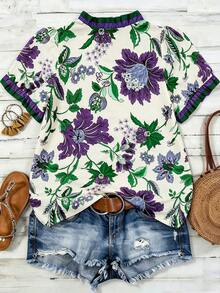 Women's Woven Printed Summer Blouse For Ladies - Purple - View 2