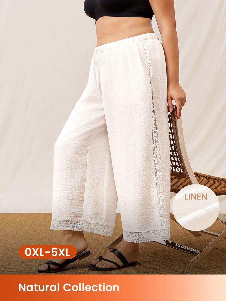 Plus Size Yellow Linen Wide-Leg Pants