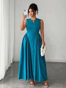 Celure Plus Size Women's Elegant Brown Summer Maxi Dress, Ruched Sides A-Line Wedding Gym Party Dress, Short Sleeve Textured Fabric Resort Dress For Prom - Teal Blue - View 5