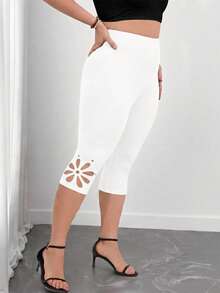 Elenzga Plus Size Women's Solid Color Minimalist Leggings, Everyday Wear - White - View 4