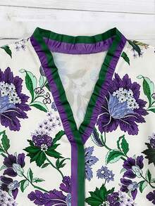 Women's Woven Printed Summer Blouse For Ladies - Purple - View 3