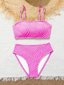 Tween Girl Fashion Casual Pink Bikini 2 Pieces Set, Suitable For Summer Beach Vacation, Swimming, Travel - Hot Pink - View 7