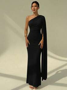 Aloruh Romantic Elegant Ruched Waist Tie Neck Fitted Mermaid Dress,Dresses For Women Summer - Black - View 8