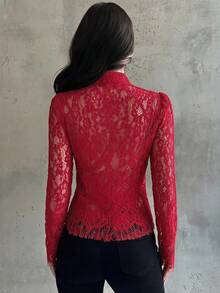 Firerie Áo sơ mi nữ ren đen cài eo tay dài, kiểu dáng cổ điển cung đình, áo kiểu Trung Quốc mới, áo sơ mi ren trắng tay dài, áo ren xuyên thấu, thích hợp mặc mùa xuân/hè/thu, thanh lịch, đi làm, hẹn hò, dự tiệc, đám cưới, lễ tốt nghiệp, biểu diễn, hòa nhạc, công sở, tựu trường, họp mặt thường niên, sinh nhật nữ. - Đỏ - Xem 2