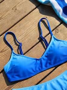 Swim Mod Set de 2 piezas Conjunto de playa para mujer, ropa de baño de vacaciones elegante y sexy, parte superior bandeau con tirantes ajustables de color degradado y Bottom de bikini, adecuado para fiestas en la piscina, primavera/verano - Multicolor - Ver 4