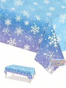 1 pieza Mantel desechable de 137*274cm/54*108in, patrón de degradado azul y morado con copos de nieve, adecuado para cumpleaños, Navidad y otras fiestas temáticas, decoración diaria, Navidad - Multicolor - Ver 1