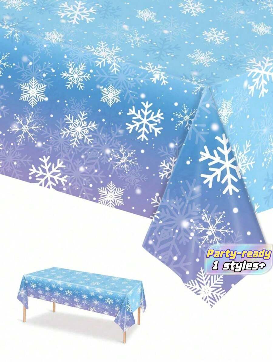 1 pieza Mantel desechable de 137*274cm/54*108in, patrón de degradado azul y morado con copos de nieve, adecuado para cumpleaños, Navidad y otras fiestas temáticas, decoración diaria, Navidad - Multicolor - Ver 1