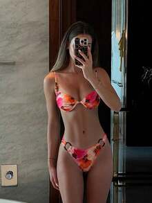 Lumalex Bộ bikini 2 mảnh in họa tiết hoa, dây mảnh, hở lưng, đính hạt cườm, quần bơi có đai cài eo, kiểu dáng thời trang, gợi cảm dành cho nữ, thích hợp đi biển, hồ bơi hoặc các hoạt động thể thao dưới nước. - Nhiều màu - Xem 8