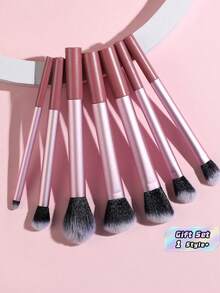 Kit de brochas de maquillaje profesional rosa 7 piezas, juego completo con brochas para rubor, polvo, corrector y sombras de ojos, herramientas de maquillaje portátiles y set de regalo - Rosa - Ver 1