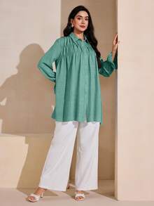 Graceveil Elegant Women's Ruffle Loose Casual Long Sleeve Blouse, Sweet And Youthful - Green - View 5