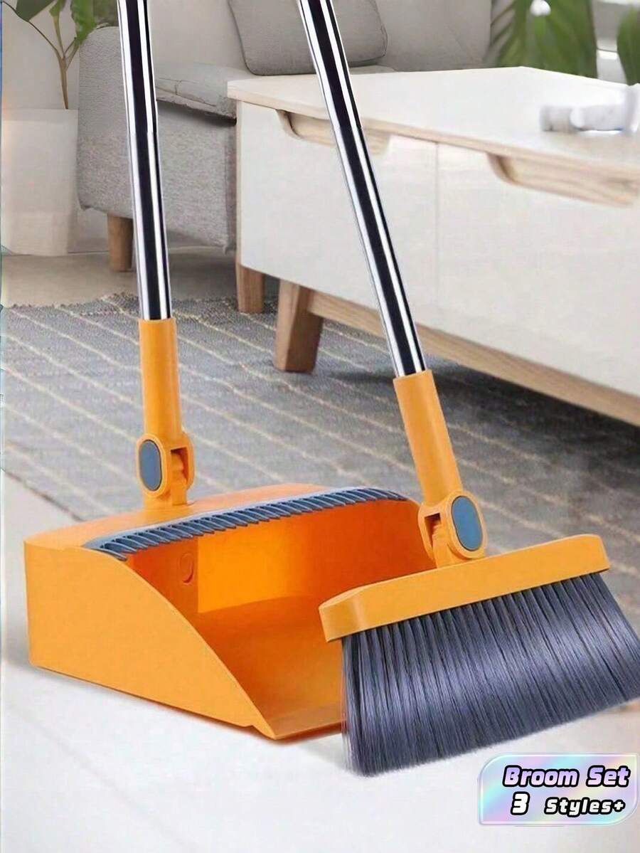 2件套客厅必备家用清洁用品,包括扫帚带簸箕组合、超大折叠扫帚簸箕套装、家用扫帚、垃圾铲、加厚扫帚簸箕套装 - 彩色 - 查看 1