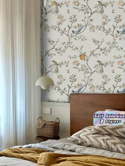 1 rollo de papel tapiz elegante con flores y pájaros - Patrón de hojas de limón y uva, fácil de rasgar y aplicar, impermeable y removible, adecuado para sala de estar, dormitorio, cocina y renovación de muebles - Duradero y versátil, 17.32*118.11 pulgadas