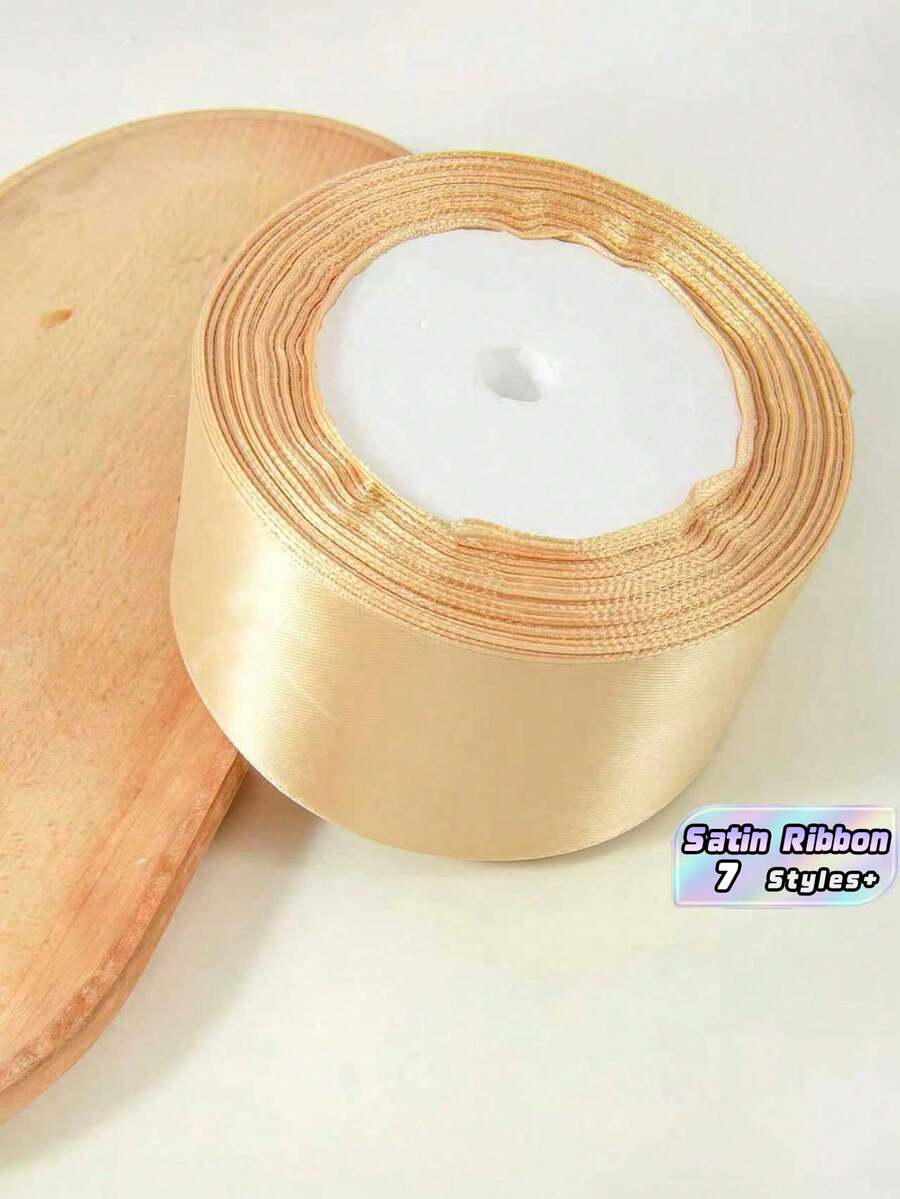 1 Rollo, Cinta de regalo de satén de poliéster color dorado champán, cinta jacquard para caja de regalo, Día de San Valentín, Vuelta al colegio - Champán - Ver 1