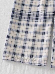 Young BoyKorean Style Casual Cute Plaid Bear Graphic Pocket Tee & All-Over Bear Print Pants Pajama Set - Royal Blue - View 4