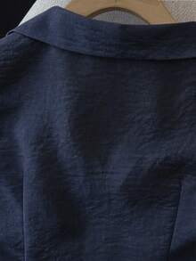 SHEIN Franclia 女士春夏休闲 Polo 衫，刺绣领无袖白色衬衫 - 藏蓝色 - 查看 5