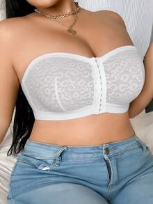 1pc Front Closure Leopard Print Lace Plus Size Bra With Non-Slip Grip - White - View 4
