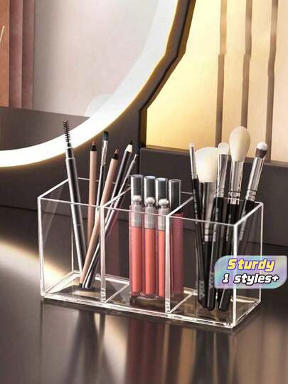SHEIN 1pc Clear Makeup Brush Holder Desktop Vanity Makeup Organizer For Lipstick, Eyebrow Pencils, Skincare Products