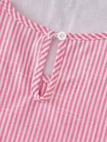 Tween Girls' Spring/Summer Vacation Nordic Casual Everyday Commute Round Neck Sleeveless Ruffle Hem Doll Dress, Striped Woven Linen Dress - Pink - View 7