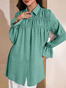 Graceveil Elegant Women's Ruffle Loose Casual Long Sleeve Blouse, Sweet And Youthful - Green - View 2
