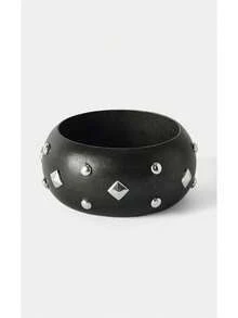 Noxbound 1 chiếc vòng tay gỗ dày dặn, kiểu dáng retro, màu bạc, đính đinh tán. - Nhiều màu - Xem 12