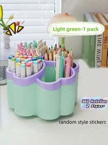New Thickened Rotating Desktop Organizer With 360° Rotation Function - 4 Large Storage Compartments, Suitable For Office Supplies, Makeup Brushes And School Necessities, Available In 3 Color Options, Space-Saving Design, Ideal For Home, Office And Study, Desktop Accessory, Stationery Holder, Fun Design, Smooth Surface - Multicolor - View 1