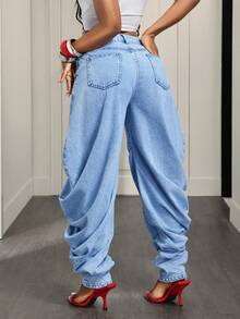 SHEIN BamGlam Quần jean denim nữ kiểu dáng thường ngày - Màu xanh lam - Xem 2