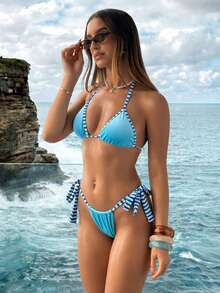 Aloruh Bộ bikini mùa hè mới về dành cho nữ, trang phục gợi cảm dự tiệc âm nhạc, đồ bơi nữ, trang phục đi biển nữ, trang phục nghỉ mát nữ. - Màu xanh lam - Xem 3