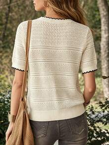 SHEIN Women's Hollow-Out Knit Short Sleeve Top - Apricot - View 2