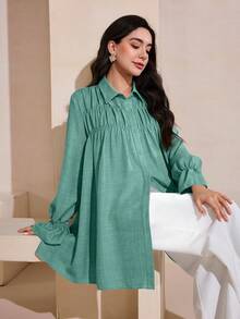 Graceveil Elegant Women's Ruffle Loose Casual Long Sleeve Blouse, Sweet And Youthful - Green - View 1