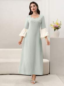 Yasmyna Đầm dạ hội thanh lịch, cổ vuông, tay phồng, xẻ tà, đính cườm và đá quý. - Nhiều màu - Xem 5