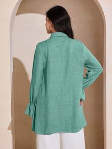 Graceveil Elegant Women's Ruffle Loose Casual Long Sleeve Blouse, Sweet And Youthful - Green - View 4
