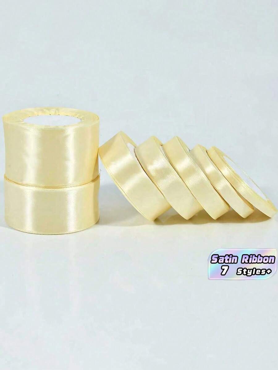 1 Roll 22meters, Beige Packaging Ribbon Bow, Color Ribbon, Polyester Satin Ribbon, Gift Box Silk Ribbon, Jacquard Woven Ribbon - Beige - View 1