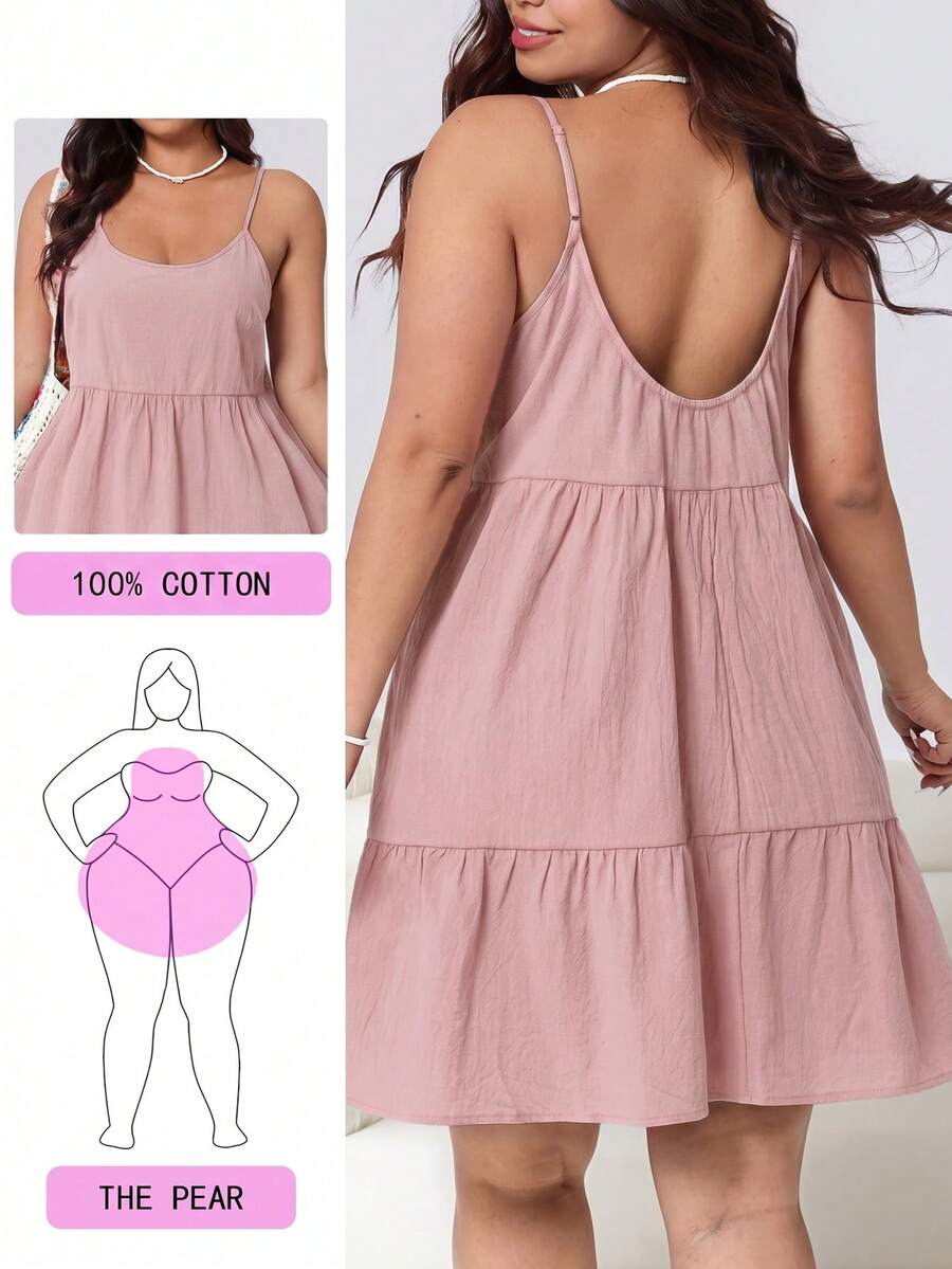 Solflare Plus Size Women's Lotus Pink Ruffle Hem Spaghetti Strap Spring/Summer Dress - Dusty Pink - View 1