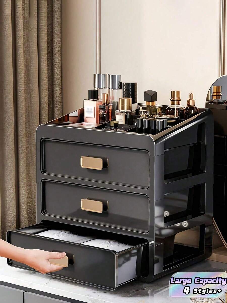 Caja de almacenamiento de maquillaje de varios tamaños, organizador de cosméticos tipo cajón negro, estuche para productos de belleza de gran capacidad para la colección de cuidado de la piel y maquillaje - Multicolor - Ver 1