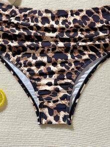 SHEIN Swim 女士豹纹荷叶边性感分体比基尼泳装套装，夏季海滩 - 彩色 - 查看 8
