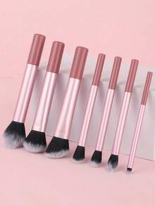 Kit de brochas de maquillaje profesional rosa 7 piezas, juego completo con brochas para rubor, polvo, corrector y sombras de ojos, herramientas de maquillaje portátiles y set de regalo - Rosa - Ver 7
